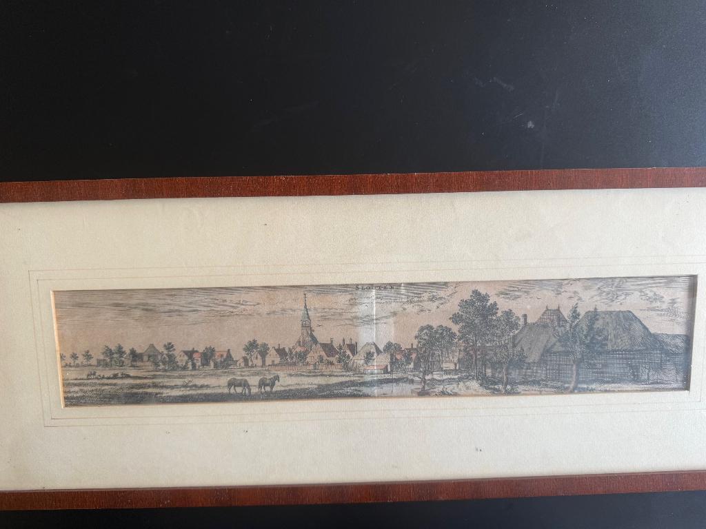 Kopergravure van gezicht op Slooten (Amsterdam West), Ophalen of Verzenden, Landschap, 1700 - 1799, Ingelijst