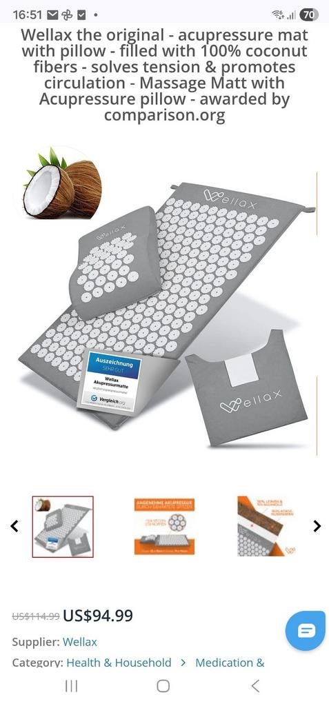 Wellax spijkermat met kussen, Ophalen of Verzenden, Nieuw, Massagestoel of Kussen