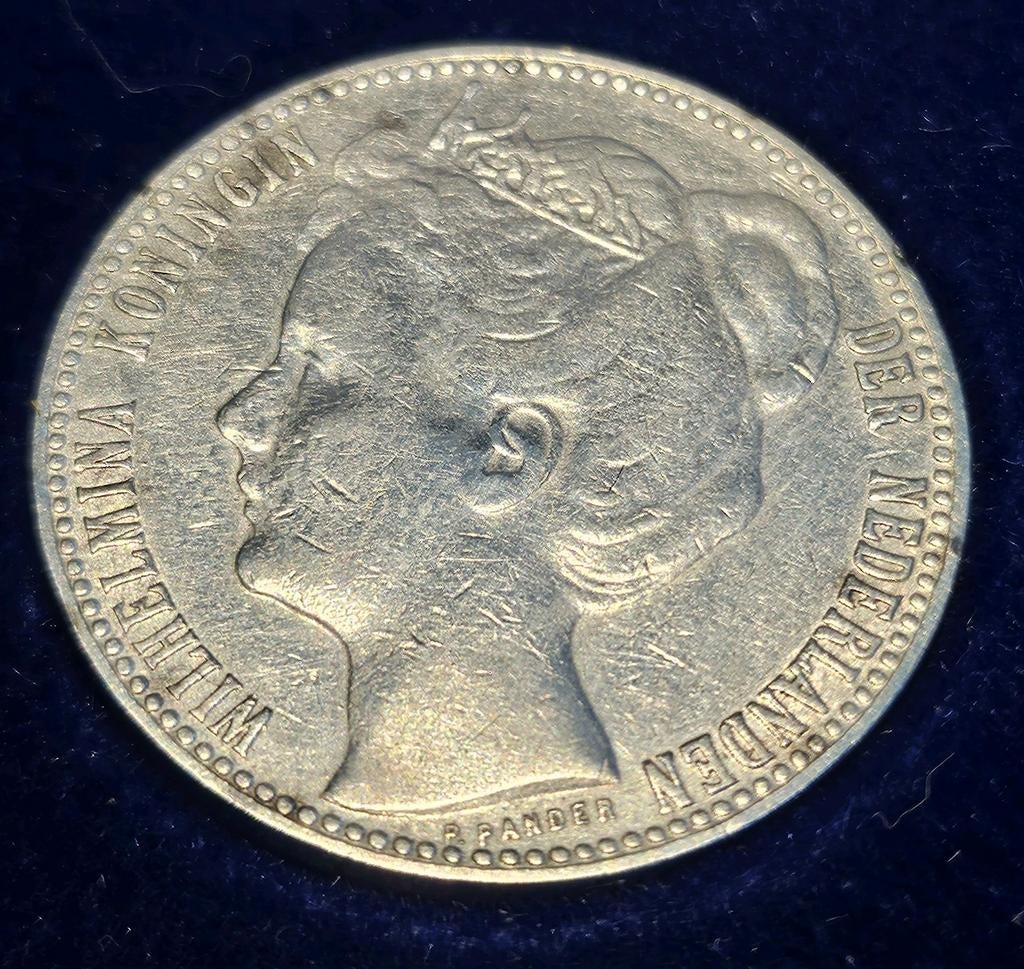 Zilveren Gulden 1908 Koningin Wilhelmina, Postzegels en Munten, Munten | Nederland, Losse munt, 1 gulden, Koningin Wilhelmina