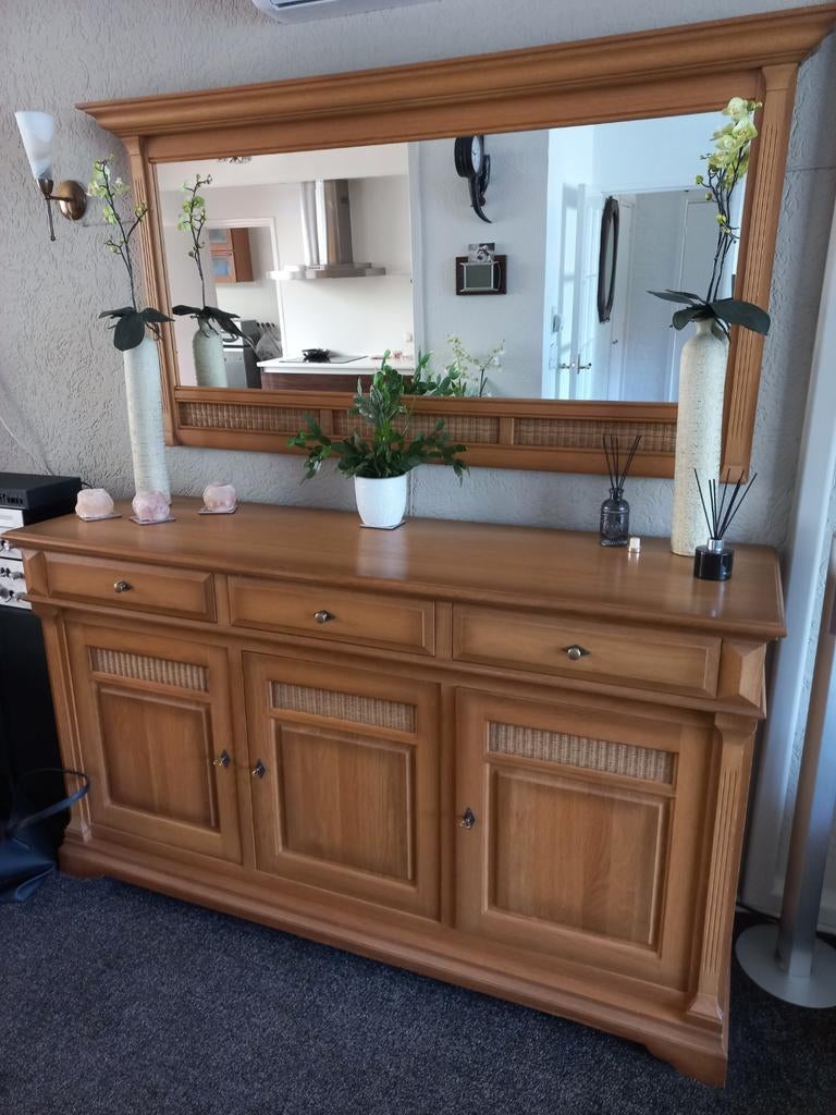 Eiken patine dressoir met bijpassende spiegel ., Ophalen, Met deur(en), 150 tot 200 cm, Eikenhout