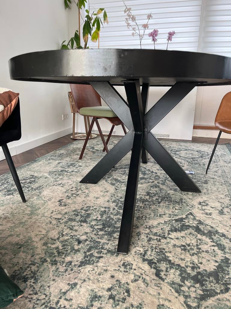 Ovale mango houten eettafel met stalen onderstel - 220 cm, Ophalen, Gebruikt, 100 tot 150 cm, 200 cm of meer