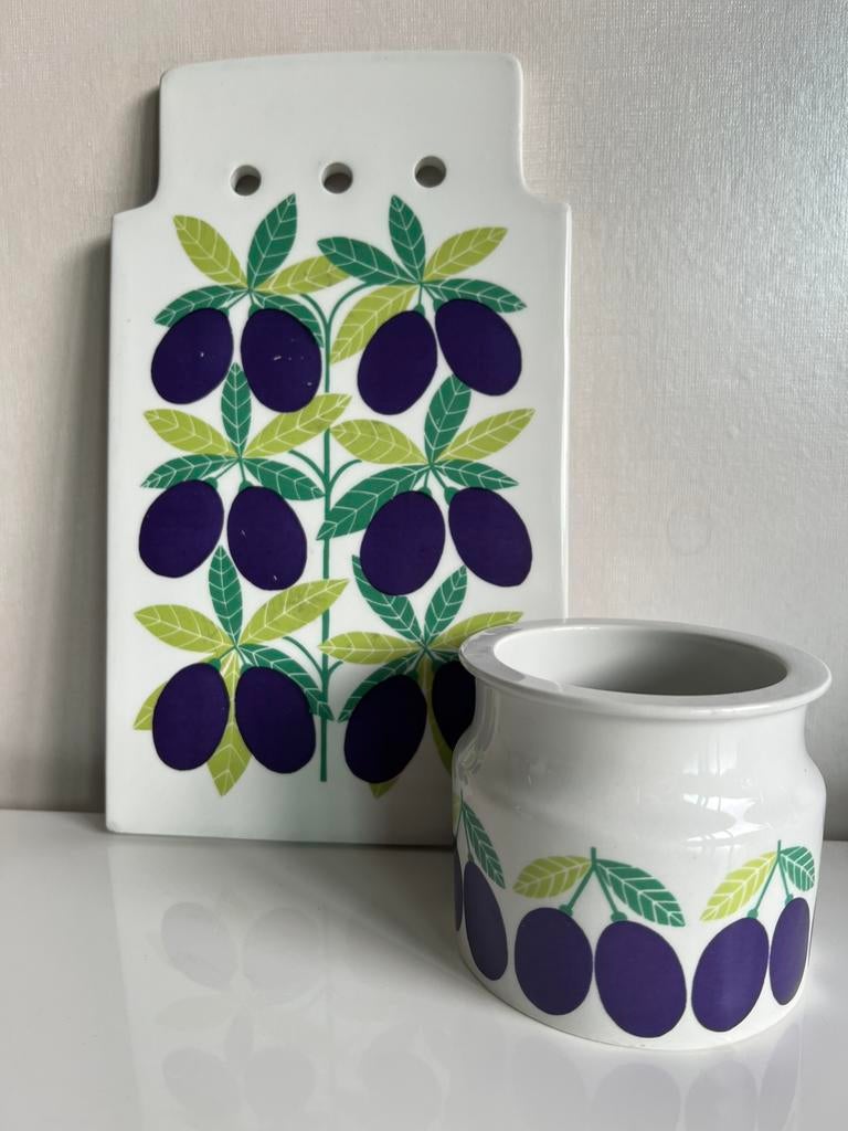 Vintage Arabia Pomona~Snijplank~ Marmeladepot~Blauwe Pruim, Ophalen of Verzenden