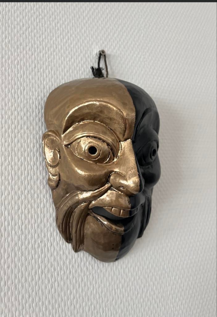 Houten wandmasker - Goud/Zwart - Artistiek design, Ophalen of Verzenden, Gebruikt, Meerkleurig, Hout