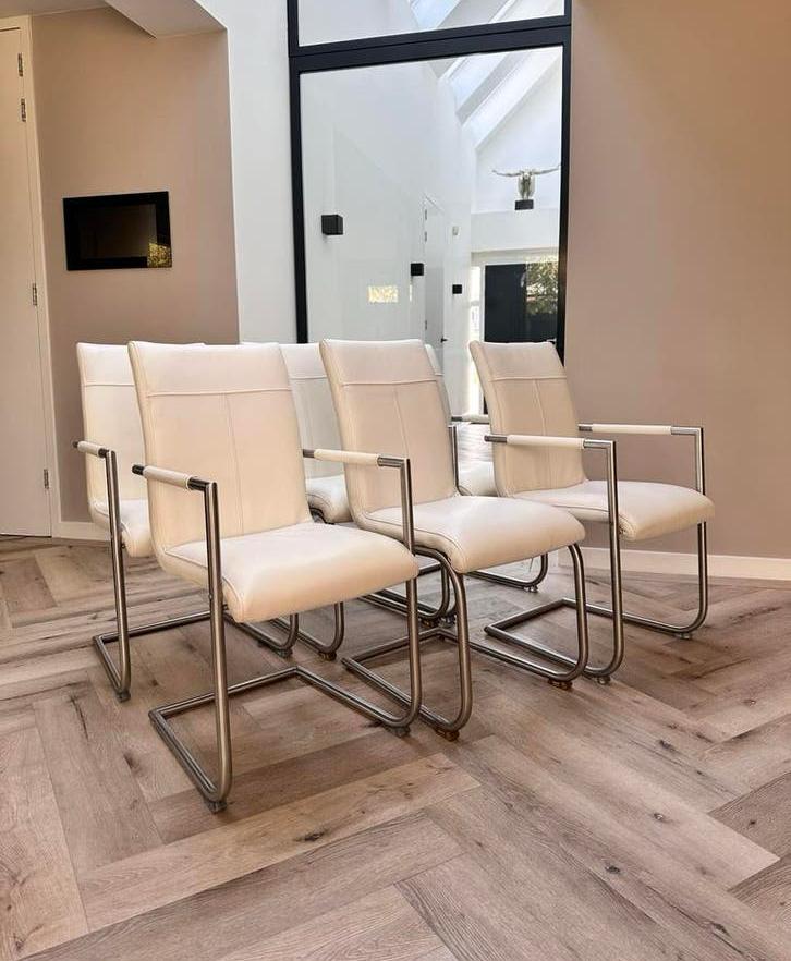 Zes wit lederen Henders & Hazel labeled design stoelen, Huis en Inrichting, Stoelen, Ophalen, Labeled collection, Wit, Niet opgegeven