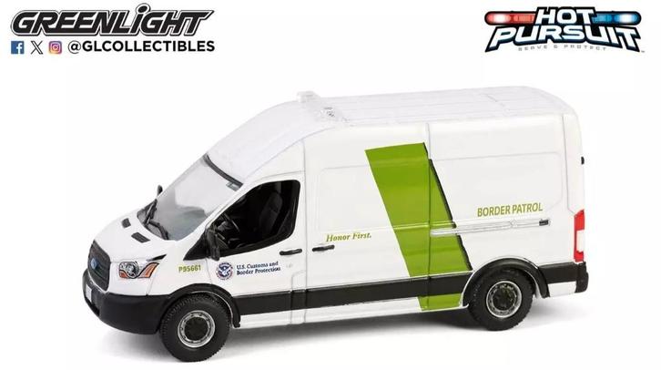 2020 Ford Transit Greenlight 1/64 Border Patrol Hot Pursuit, Hobby en Vrije tijd, Modelauto's | Overige schalen, Nieuw, Auto, Ophalen of Verzenden