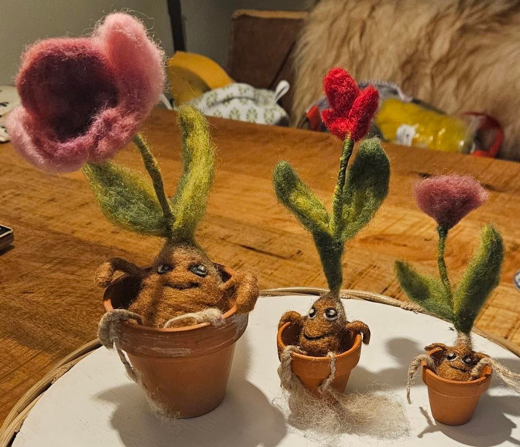 Bloempotjes met vilten bloembollen - set van 3 naaldvilt, Ophalen of Verzenden, Nieuw, Figuurtje(s)