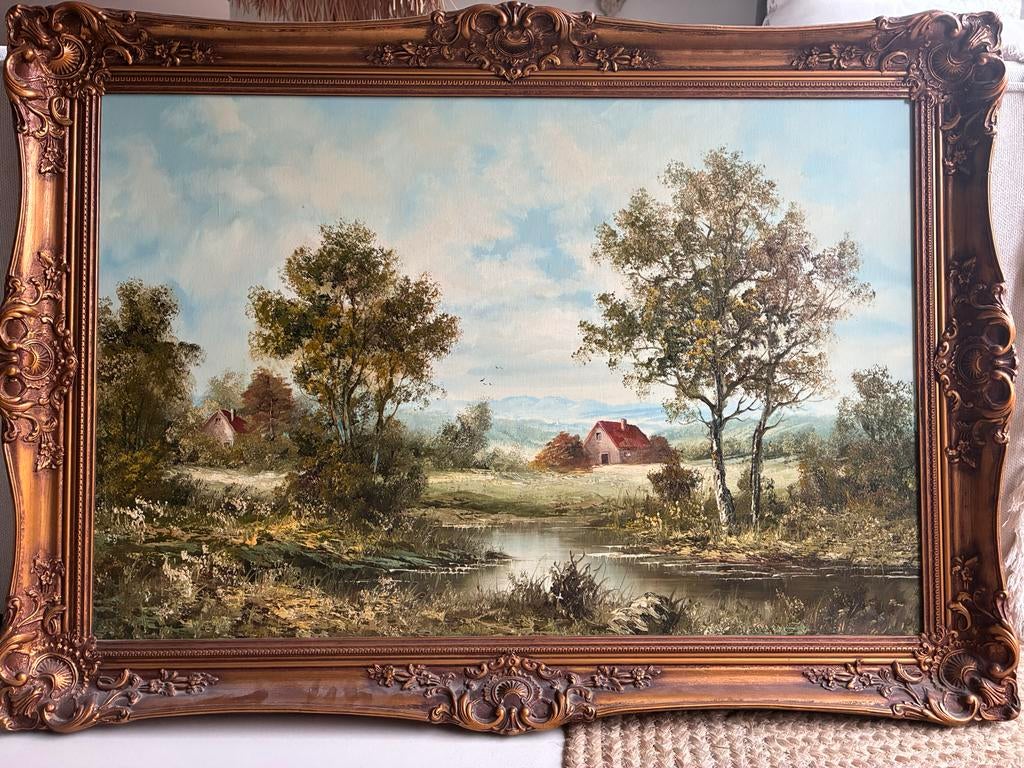 Olieverf Schilderij W. van Dam met Klassieke Lijst, Ophalen