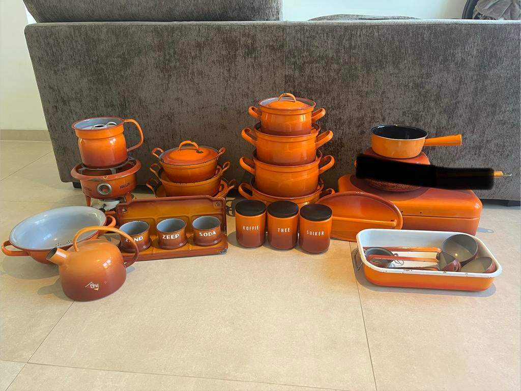 Vintage DRU Gietijzeren Keukenspullen - Oranje Set, Ophalen, Metaal, Overige merken, Oranje