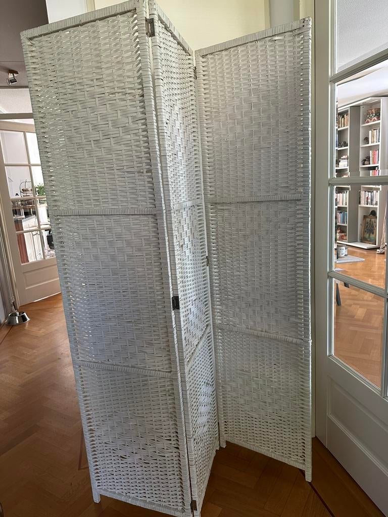 Brocante landelijke roomdivider kamerscherm wit, Ophalen of Verzenden, Zo goed als nieuw