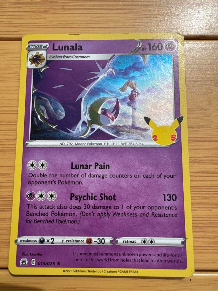 Pokémon Kaart Lunala Celebrations 015/025, Ophalen of Verzenden, Zo goed als nieuw, Losse kaart