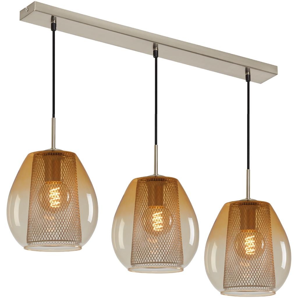 Briloner 4024-037 Hanglamp Amber 3x E27 – NIEUW in doos, Nieuw, Ophalen of Verzenden, Glas, 75 cm of meer