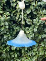 Vintage Frosted Glazen Bloem Hanglamp blauw Massive., Ophalen of Verzenden, Gebruikt, Glas, Minder dan 50 cm