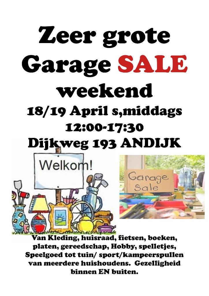 grote garage sale rommelmarkt tweedehands spullen in andijk, Ophalen, Gebruikt