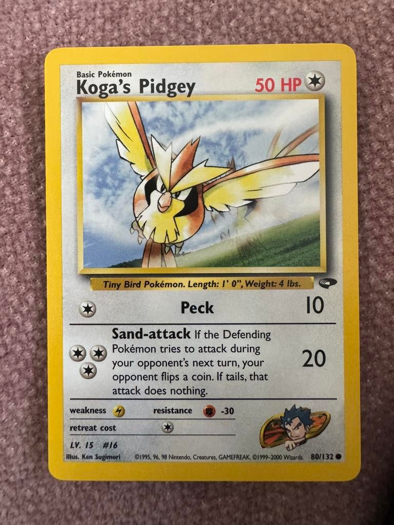 Koga’s Pidgey 80/132 Gym Challange pokemon kaart, Ophalen of Verzenden, Zo goed als nieuw