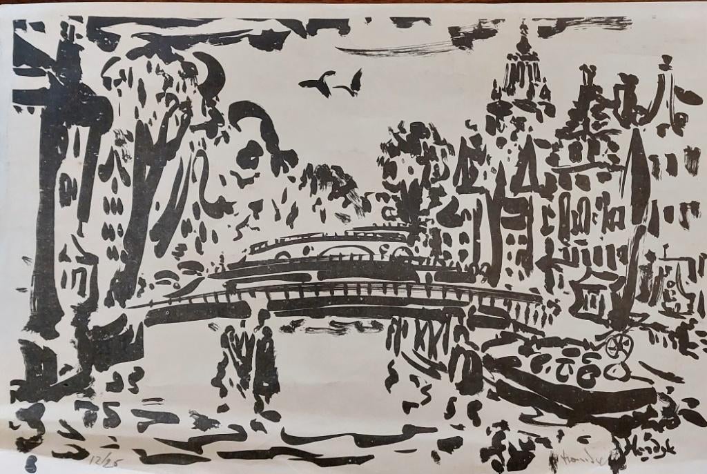 Gerard Hordijk , Amsterdams stadsgezicht litho, Antiek en Kunst, Verzenden