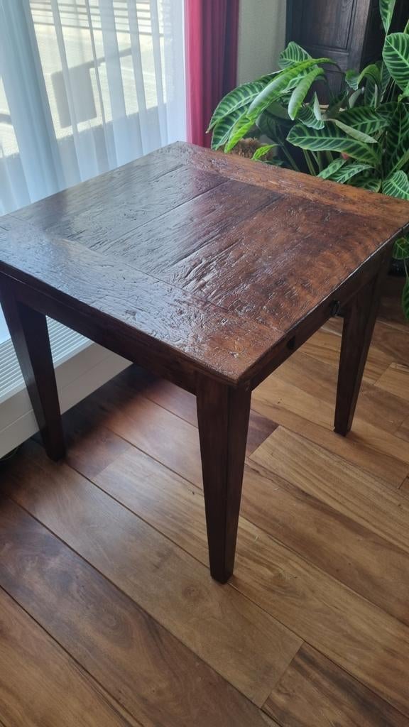 2 Teakhouten tafels met eventueel 5 stoelen, Ophalen, Gebruikt, 50 tot 100 cm, 50 tot 100 cm