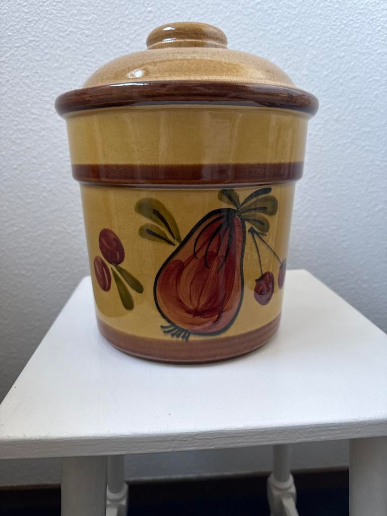 Vintage Rumtopf - Aardewerk Pot met Fruitdecoratie, Gebruikt, Schaal, Rond, Ophalen of Verzenden