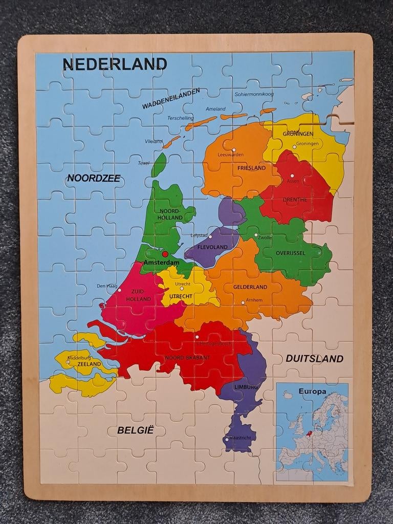 Houten Puzzel Nederland Kaart, Zo goed als nieuw, Van hout, 6 jaar of ouder, Meer dan 50 stukjes