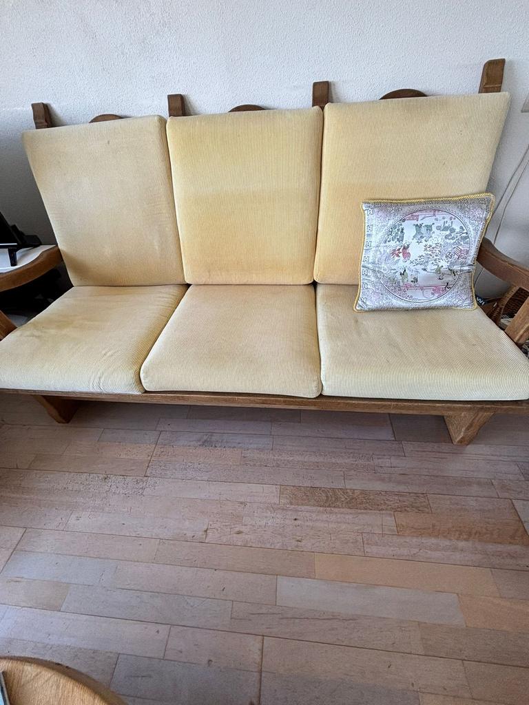 Vintage bank met 2 bijpassende stoelen, Ophalen, Gebruikt, Driepersoons, 75 tot 100 cm