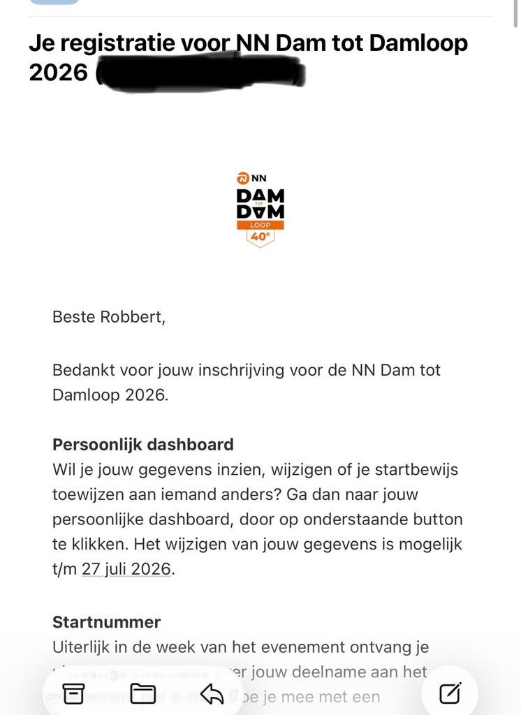 Startbewijs Dam tot Dam te koop zondag 16km, Tickets en Kaartjes, Eén persoon