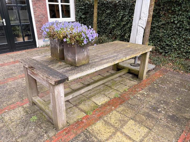 Teak tuintafel 240x100 massief degelijk, Tuin en Terras, Tuintafels, Gebruikt, Rechthoekig, Teakhout, Ophalen