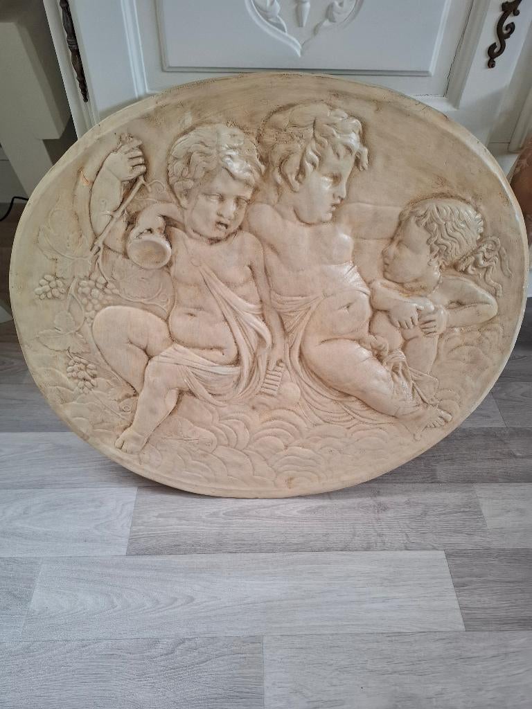 Brocante gipsplaat engelen, Gebruikt, 54 cm, Vintage, Steen/keramiek