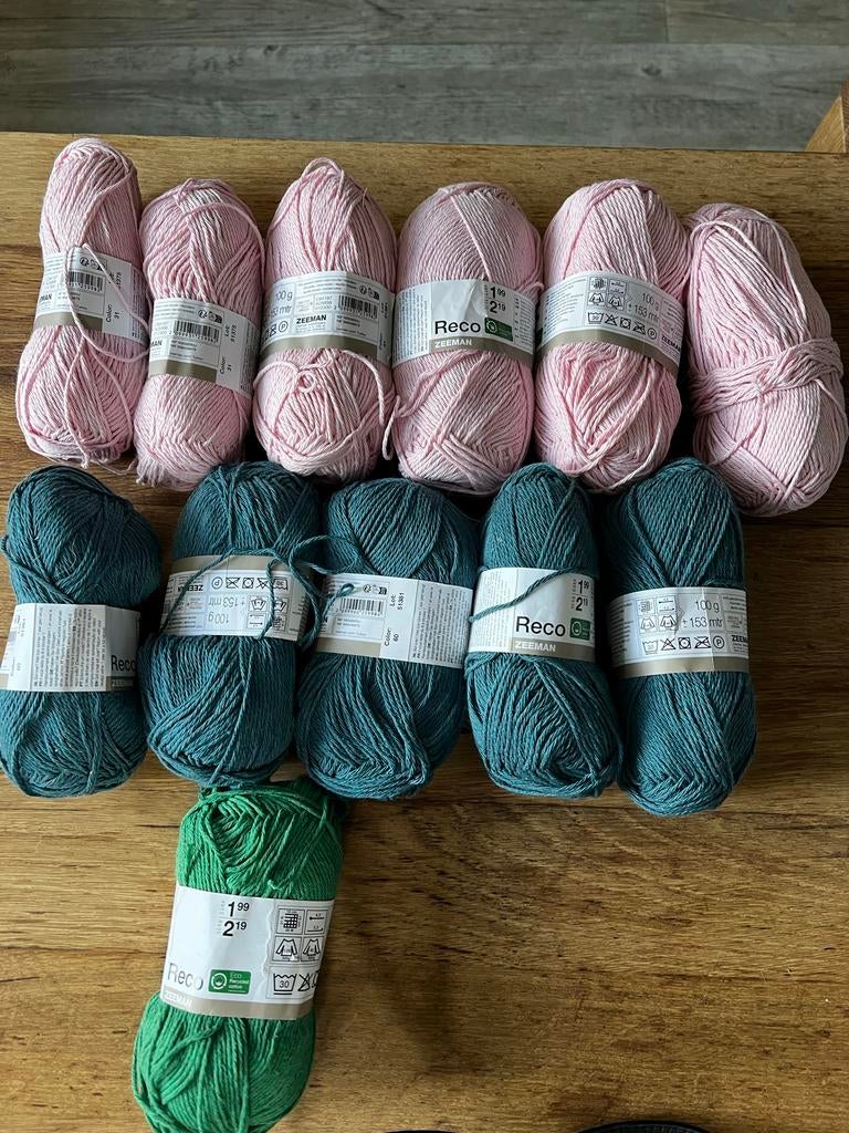 Zeeman Reco Katoen Garen - Roze, Petrol (0,50), Hobby en Vrije tijd, Breien en Haken, Ophalen of Verzenden, Nieuw, Breien of Haken