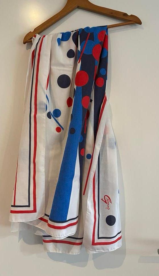 Vintage Gim Renoir sjaal met stippen en strepen, Ophalen of Verzenden, Zo goed als nieuw, Maat 46/48 (XL) of groter, Sjaal