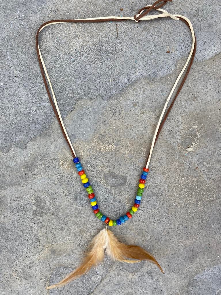 Ibiza Boho Bohemien Kralenketting met veren hanger, Overige kleuren, Nieuw, Ophalen of Verzenden, Overige materialen