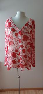 Wit rode blouse, lange mouw, voile stof, maat 42, Wit, Maat 42/44 (L), Ophalen of Verzenden, Zo goed als nieuw