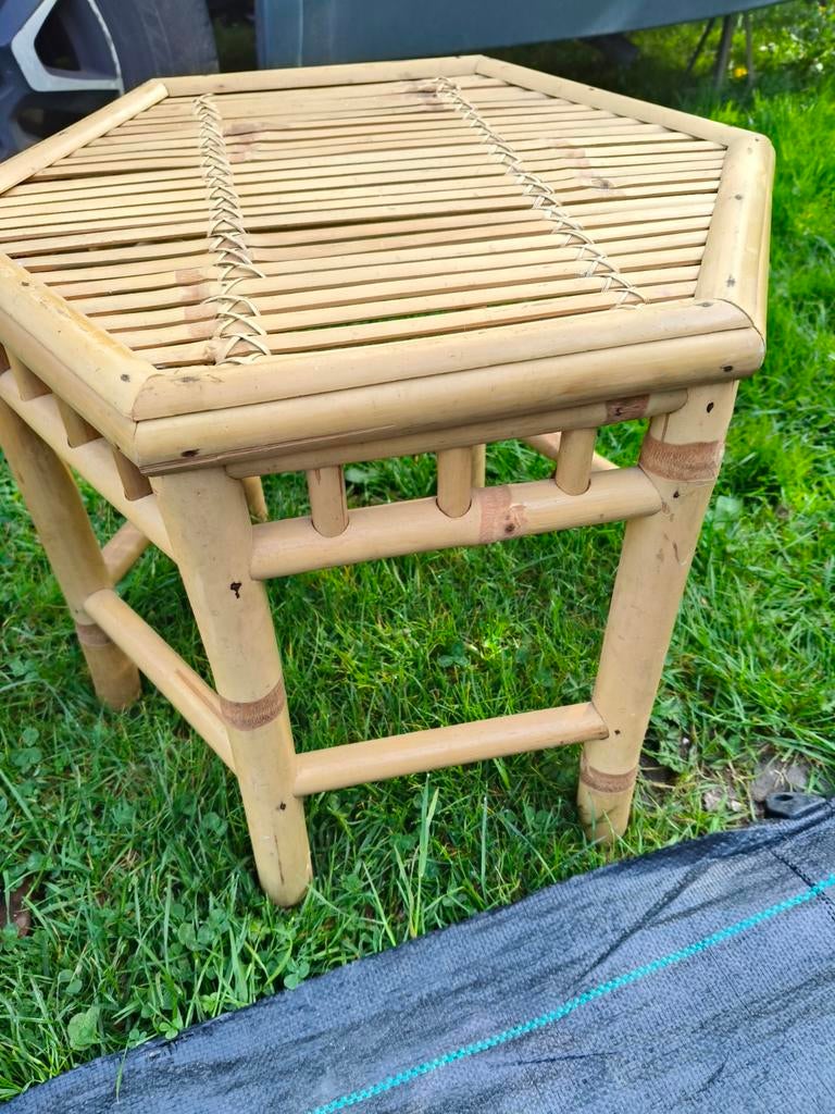 Zeshoekig bamboe bijzettafeltje, Ophalen, Overige materialen, Gebruikt, Boho, Natuurlijk, Vintage