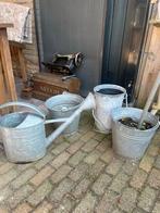 Zinken emmers en gieter - Vintage tuindecoratie, Ophalen, Gebruikt, Metaal