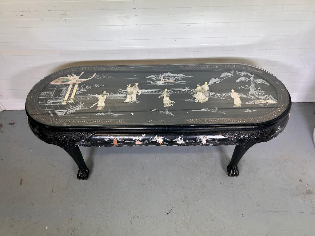 Unieke Chinese salontafel, parelmoer ingelegd, figuren, Ophalen, Gebruikt, 100 tot 150 cm, 50 tot 100 cm