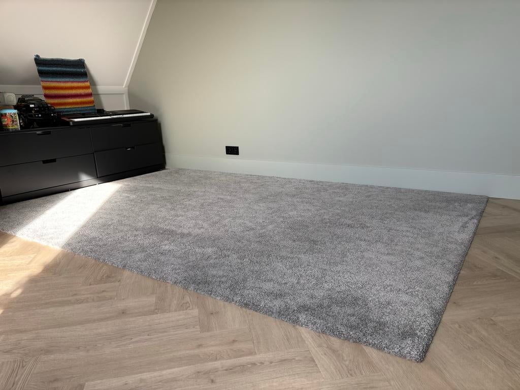 STOENSE Vloerkleed laagpolig middengrijs 200x300 cm, Huis en Inrichting, Stoffering | Tapijten en Kleden, Zo goed als nieuw, 200 cm of meer