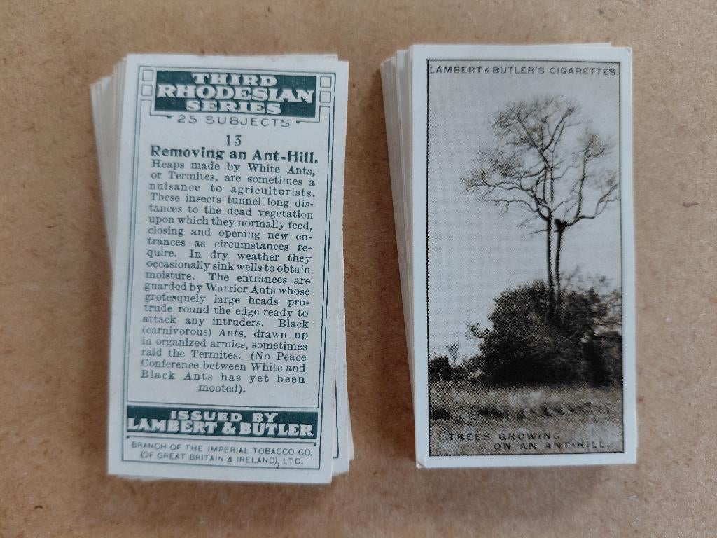 Third Rhodesian Series complete set 25 cigarette cards 1930, Ophalen