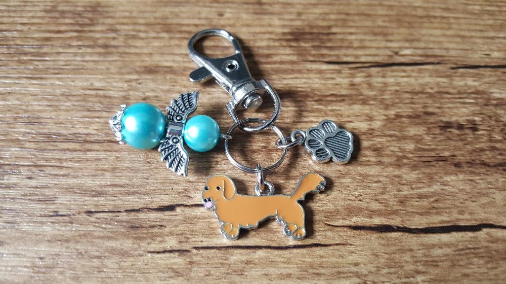 Tas/Sleutelhanger Teckel bruin emaille met guardian angel, Verzenden, Nieuw, Overige kleuren, Handtas