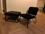 Zwarte velvet Fauteuil en poef, Ophalen, 75 tot 100 cm, Zo goed als nieuw, Stof