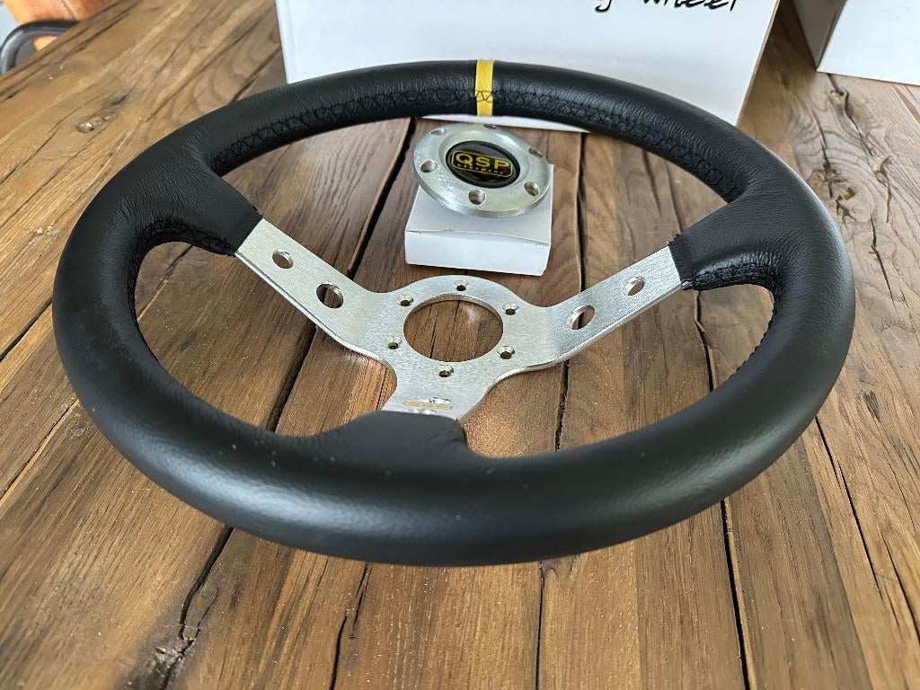 QSP 350mm 90mm leder zilver sportstuur autostuur stuur, Ophalen of Verzenden