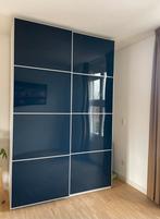 PAX kledingkast met hoogglans blauwe schuifdeuren, Ophalen, 100 tot 150 cm, 200 cm of meer, Zo goed als nieuw