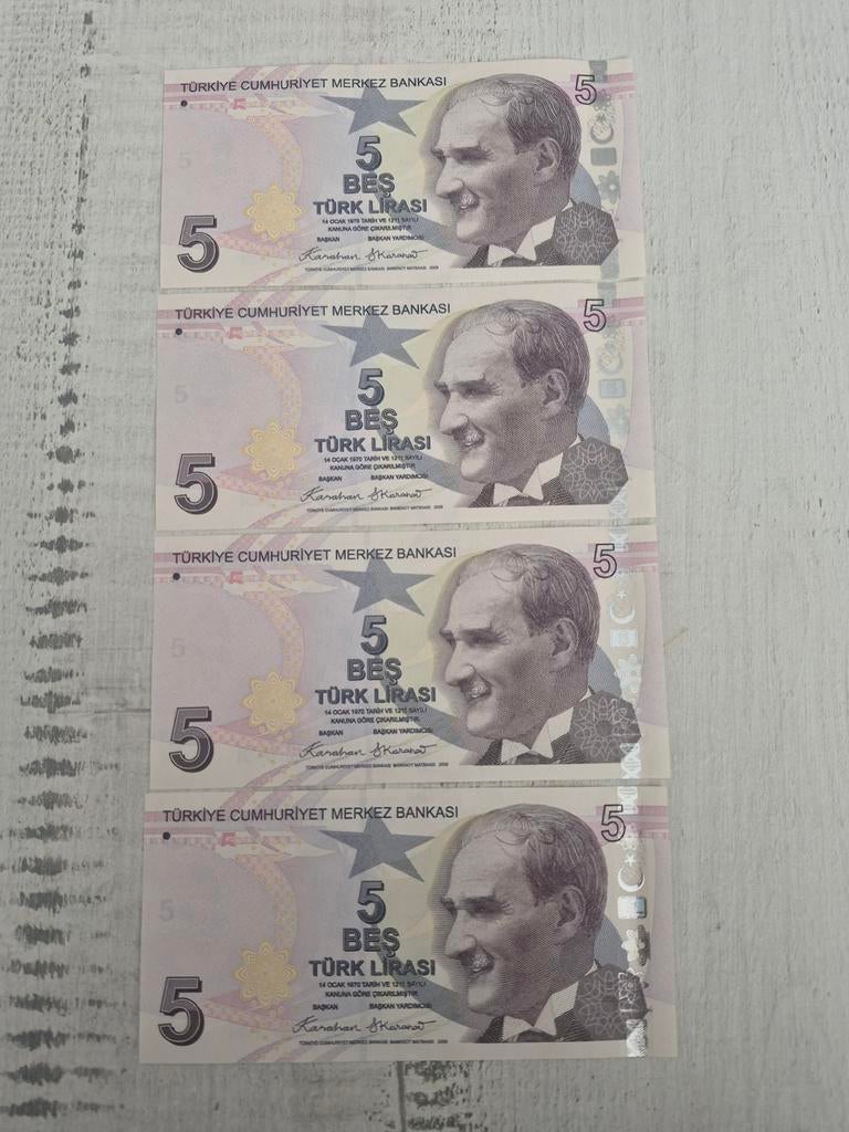 Turkije 4 x 5 Lira 2009 - 2024 UNC, Ophalen of Verzenden, Overige landen, Setje