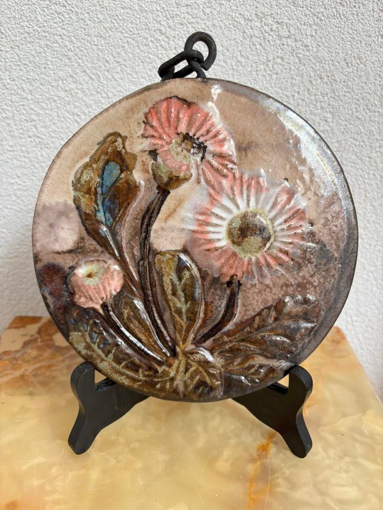 Ruscha wandbord West-Germany Keramik 18 cm bloemen, Ophalen of Verzenden