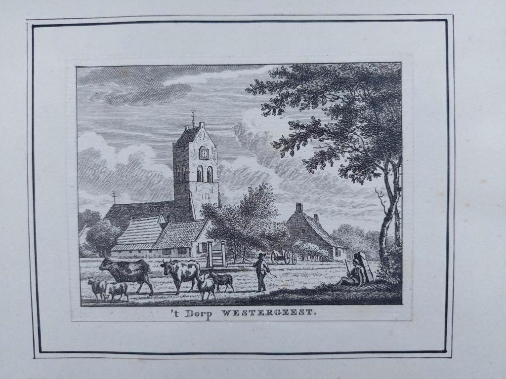 6 / Het dorp Westergeest Gravure uit 1790, Ophalen of Verzenden