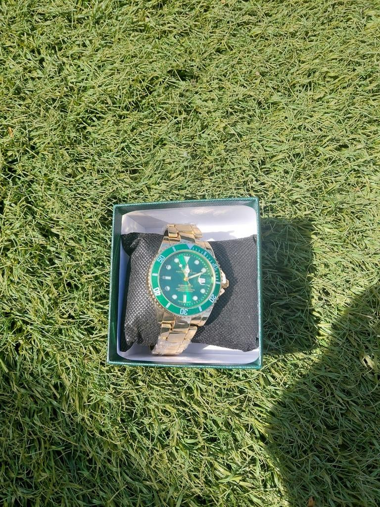Gouden horloge met groene wijzerplaat, Sieraden, Tassen en Uiterlijk, Horloges | Heren, Overige merken, Polshorloge, Ophalen of Verzenden