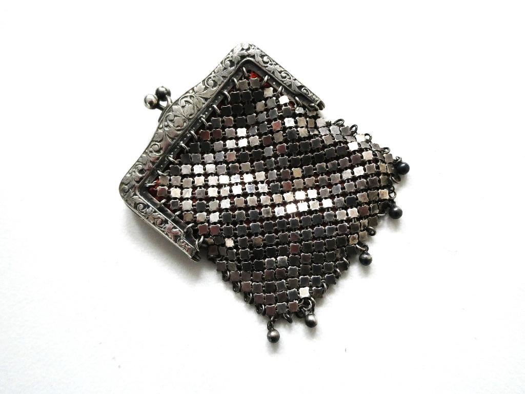 Zilver chatelaine beursje - portomoneetje kleingeld beursje, Antiek en Kunst, Ophalen of Verzenden, Zilver