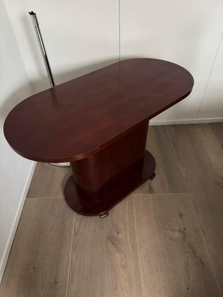 Ovale bijzettafel van donker hout vintage, Huis en Inrichting, Tafels | Bijzettafels, Gebruikt, Ovaal, 45 tot 60 cm, 75 cm of meer