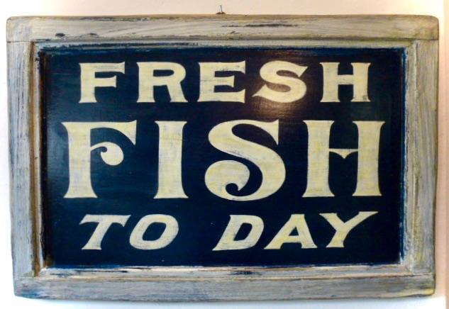 Handgeschilderd Fresh Fish bord / vis winkel / seafood, Reclamebord, Zo goed als nieuw, DeKameraadschap, Dj.kammeraat@telfort.nl