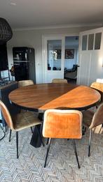 Ronde tafel met 6 stoelen, Huis en Inrichting, Tafels | Eettafels, Ophalen, Gebruikt, Vijf personen of meer, Industrieel