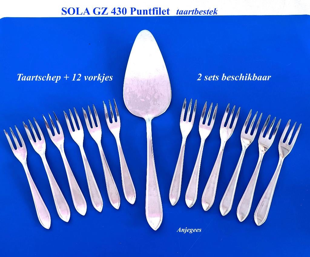 430 Sola GZ Puntfilet Taartschep + 12 vorkjes rvs bestek, Ophalen