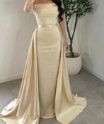 Elegante Avondjurk met Pailletten en Sleep, Galajurk, Beige, Zo goed als nieuw, Ophalen