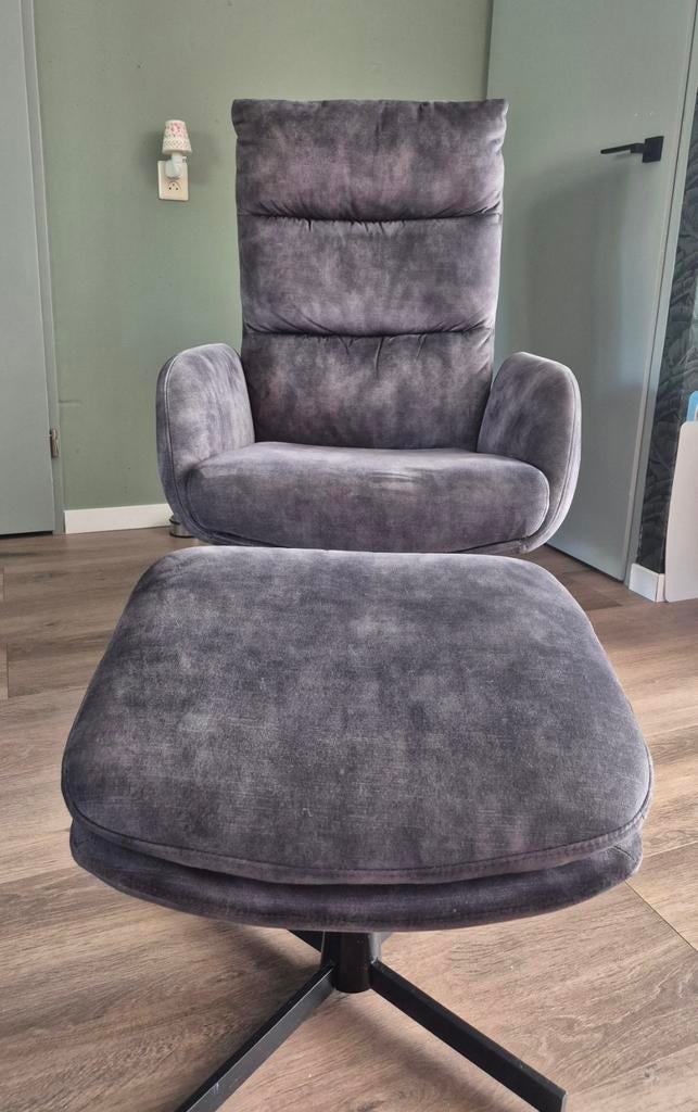 Draaifauteuil met voetenbankje - Mosgroen, Ophalen, Gebruikt, Stof